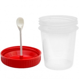 Контейнер для анализов с лопаткой  60 мл стерильный (баночка для кала) фото 4550